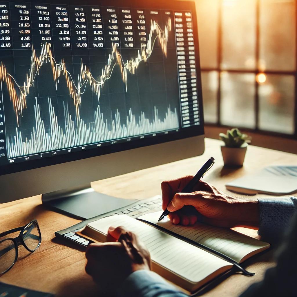 Pessoa iniciando investimentos do zero e analisando opções seguras e rentáveis.